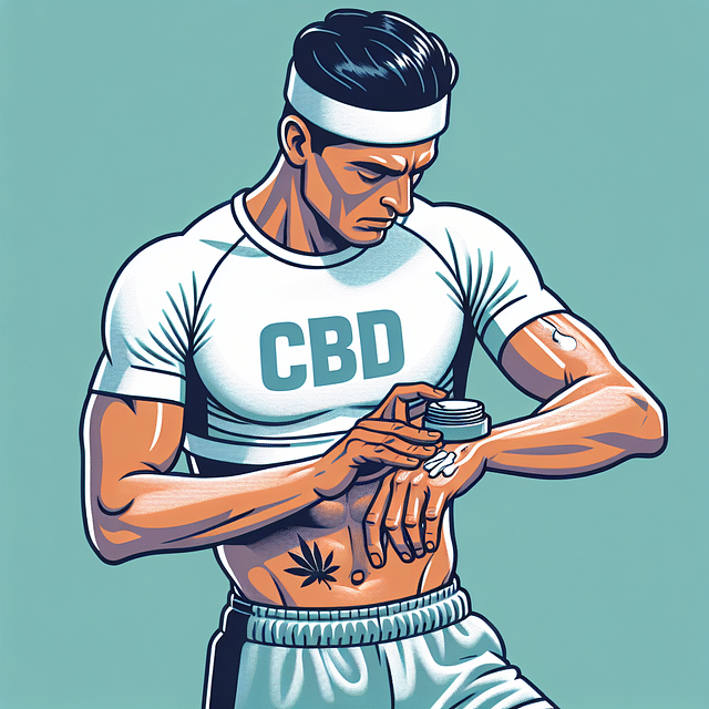 tired athlete applying CBD topical cream on muscles after workout