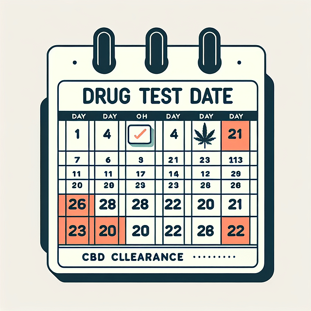 a calendar with the date of a drug test marked and days before it highlighted for CBD clearance
