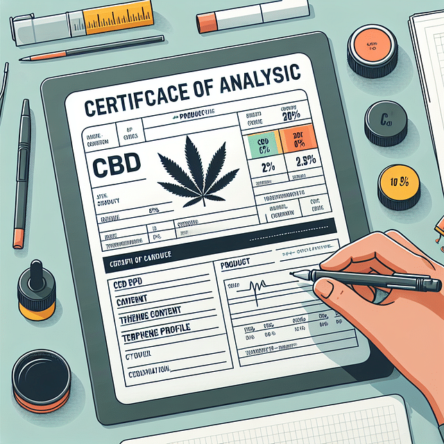 a close-up of a Certificate of Analysis for a CBD product