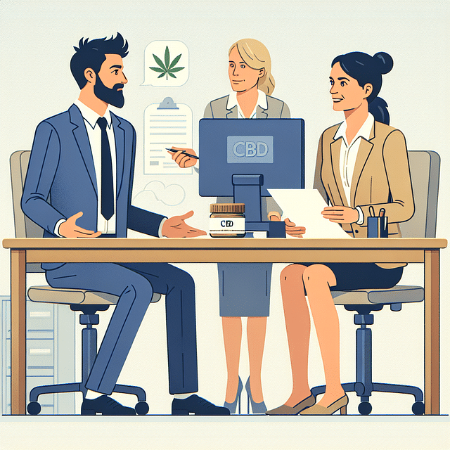 an employee discussing CBD use with their employer in an office setting
