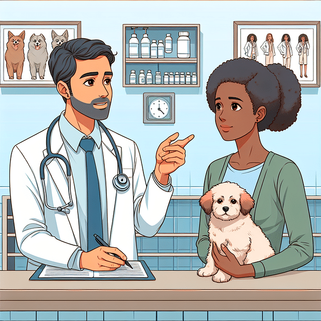 veterinarian advising pet owner