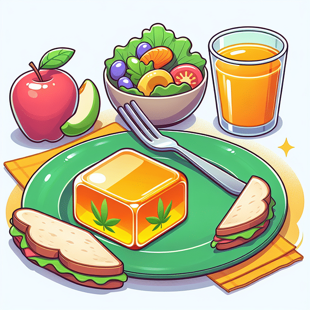 CBD gummy next to a lunch setting