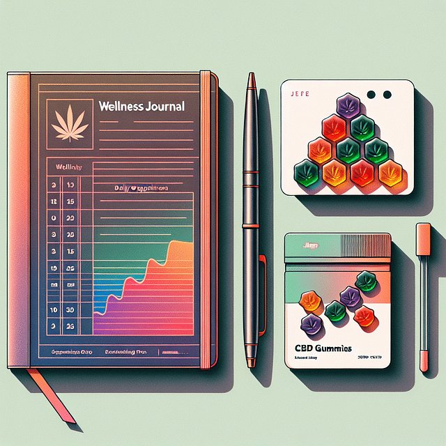 Wellness journal with pen and CBD gummies