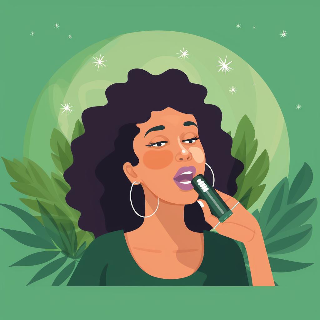 Illustration of a person administering CBD under the tongue, applying it topically, and using a vape pen