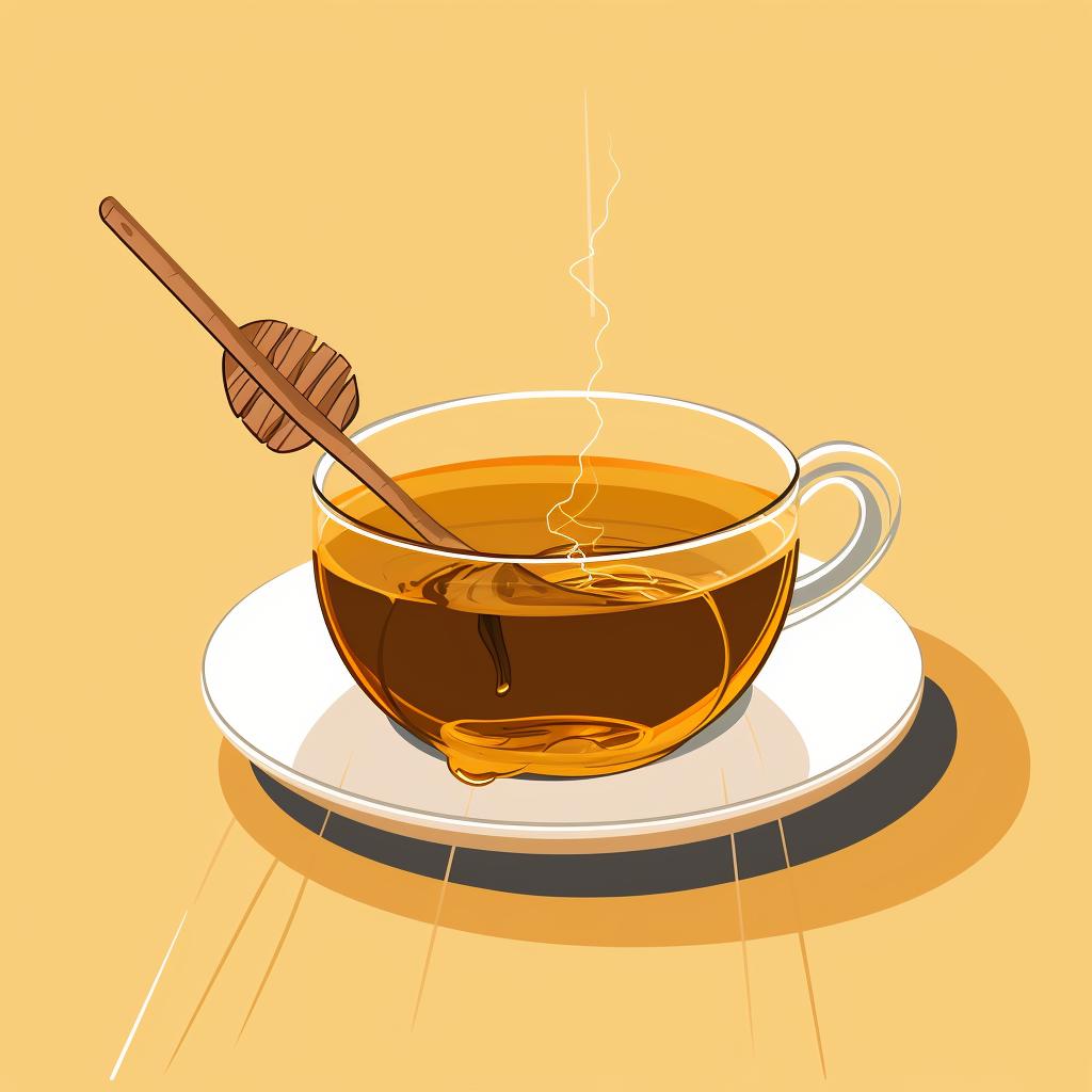 A CBD honey stick being squeezed into a cup of tea