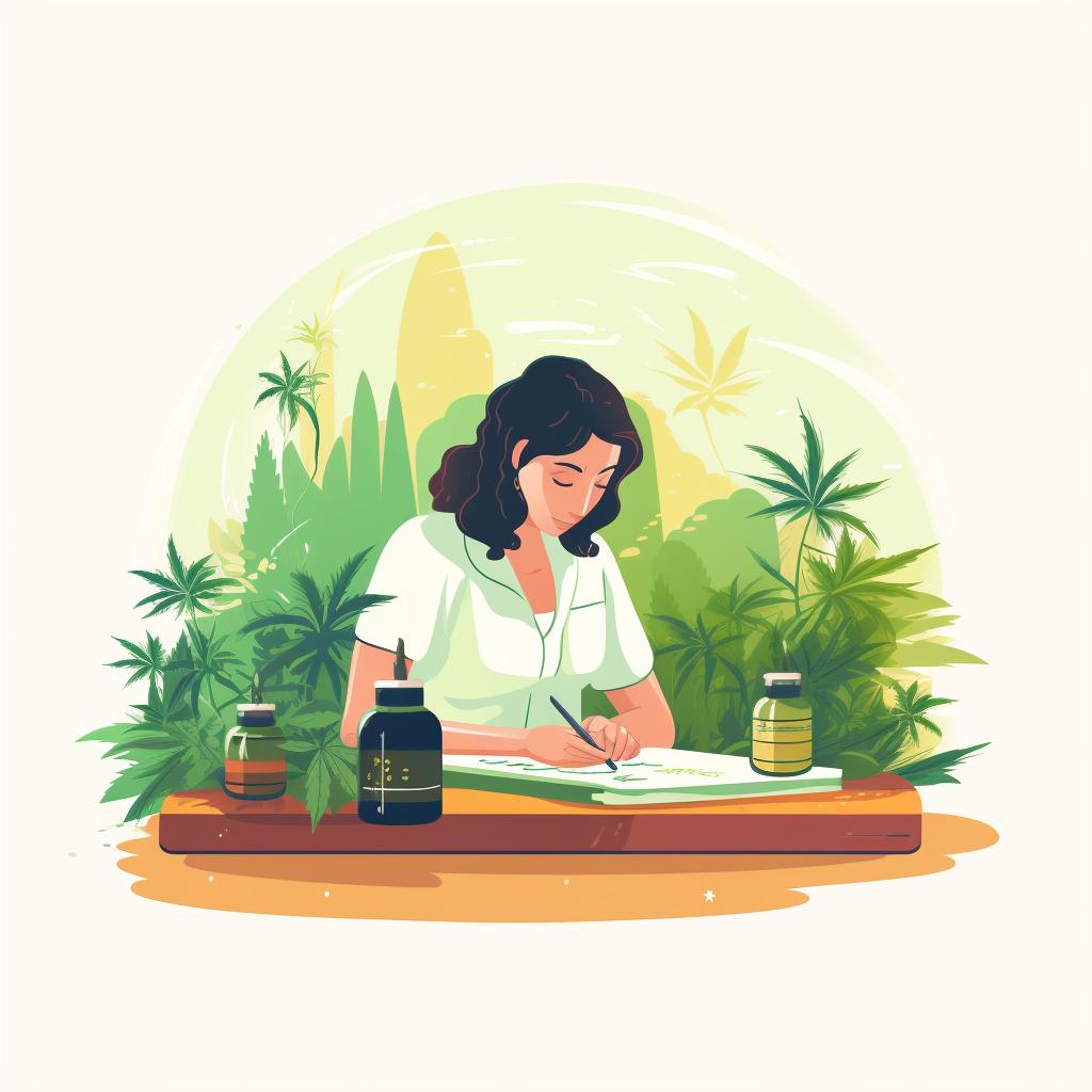 Illustration of a person writing in a journal, noting their reaction to CBD Full Spectrum