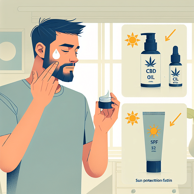 man applying moisturizer with SPF over CBD oil during the day