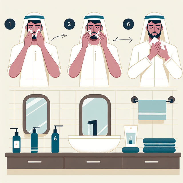 man washing his face in the morning