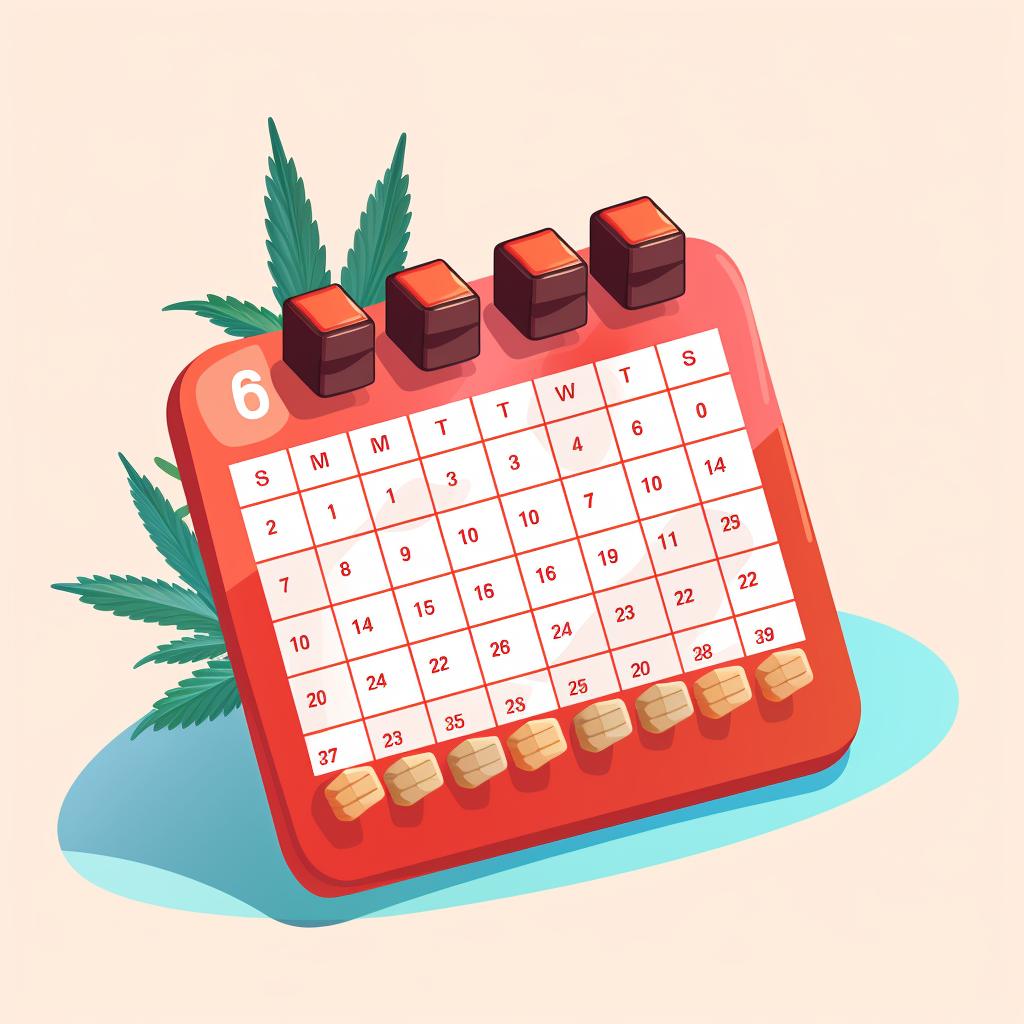 A calendar marked with reminders to take CBD gummies.